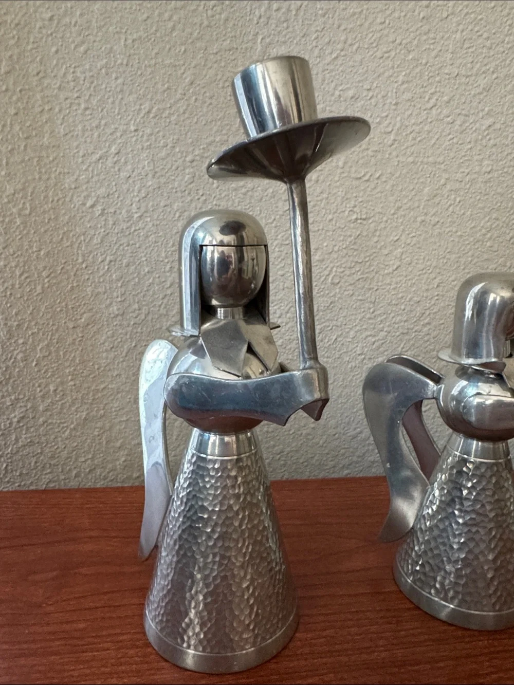 VTG MCM Retro Mod Set of 4 of Banka Tin Aluminum Metal Angel Candle Holders